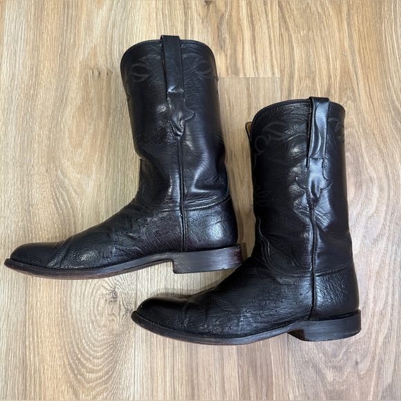 Lucchese Black Smooth Quill Ostrich Roper Western Boots L8347RA MADE in USA - Picture 5 of 11